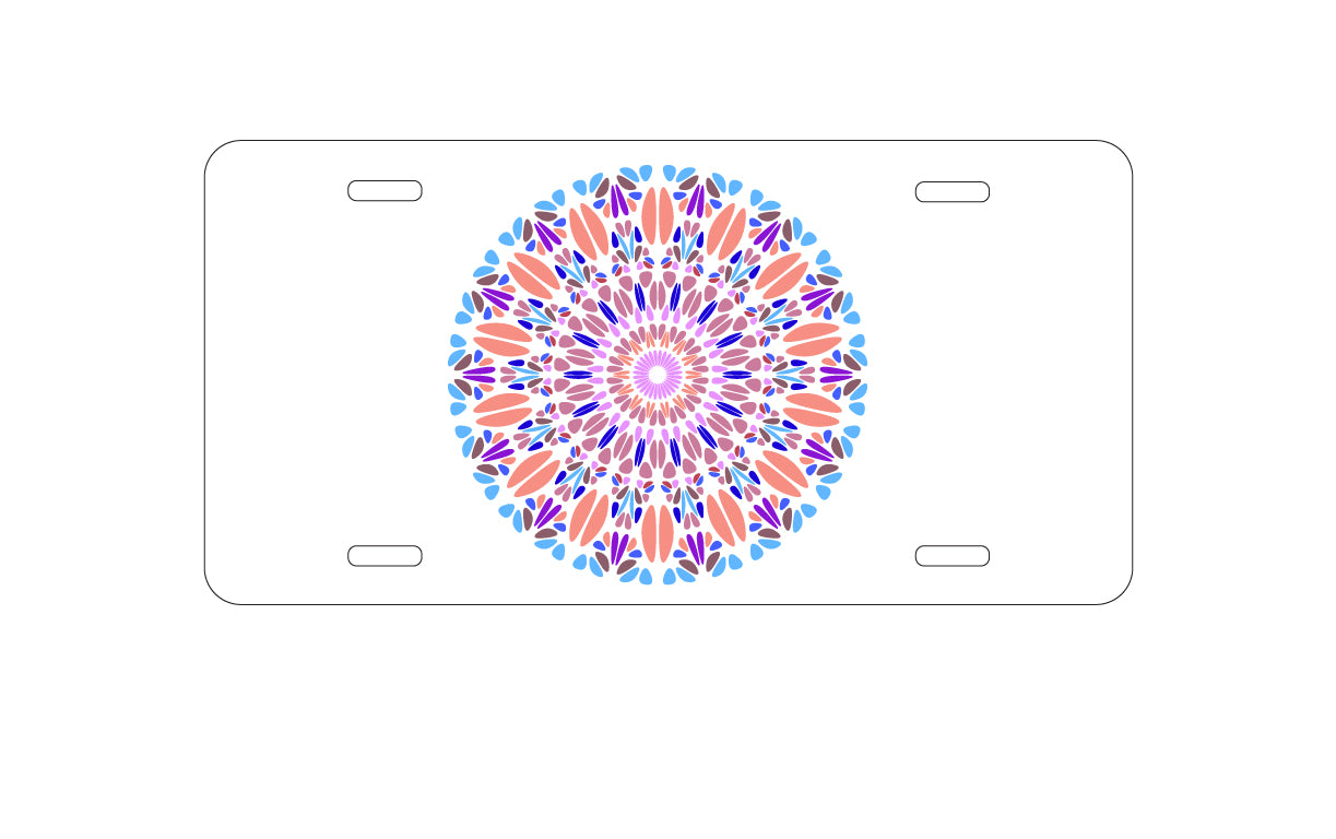 DistinctInk Custom Aluminum Decorative Vanity Front License Plate - Modern Mandala - Blue Peach Purple