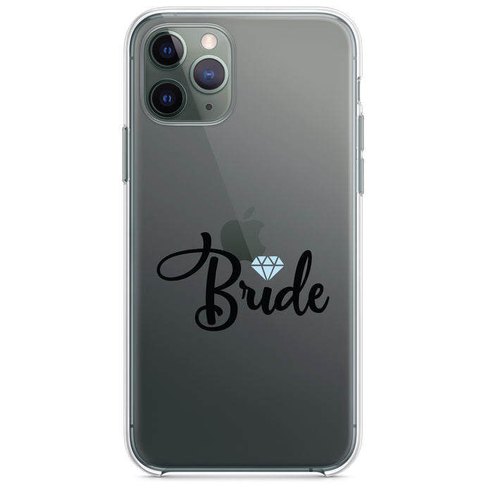 DistinctInk® Clear Shockproof Hybrid Case for Apple iPhone / Samsung Galaxy / Google Pixel - Bride Diamond - Wedding Design
