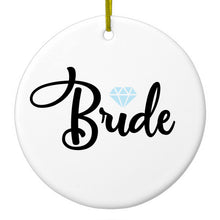 DistinctInk® Hanging Ceramic Christmas Tree Ornament with Gold String - Great Gift / Present - 2 3/4 inch Diameter - Bride Diamond - Wedding Design