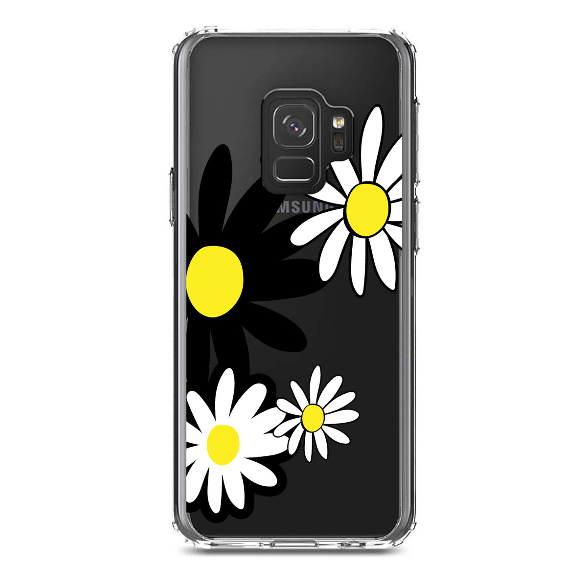 Black & Yellow Modern Daisies Clear Shockproof iPhone Case, view 19