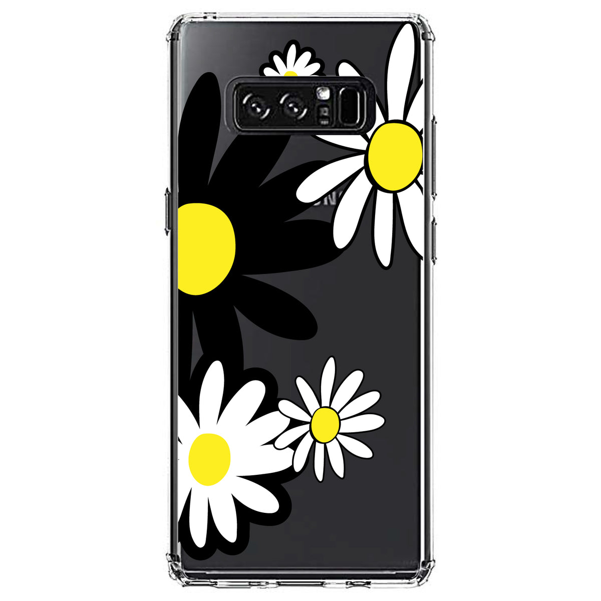 Black & Yellow Modern Daisies Clear Shockproof iPhone Case, view 12