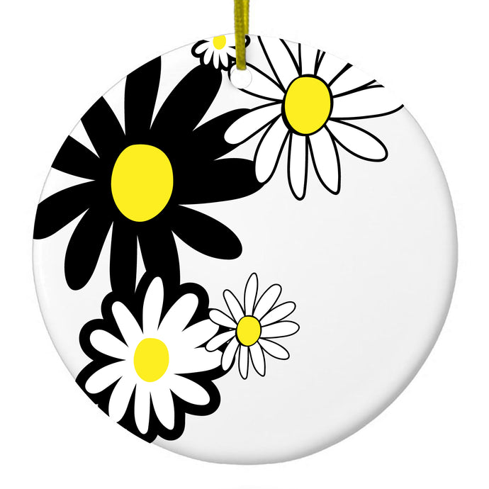 Black & Yellow Modern Daisies Ceramic Ornament