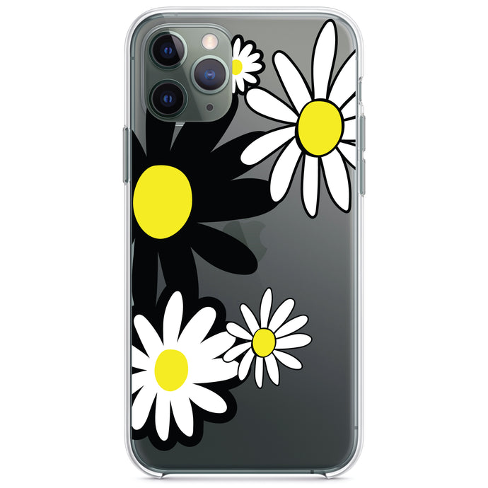 DistinctInk® Clear Shockproof Hybrid Case for Apple iPhone / Samsung Galaxy / Google Pixel - Black & Yellow Modern Daisies