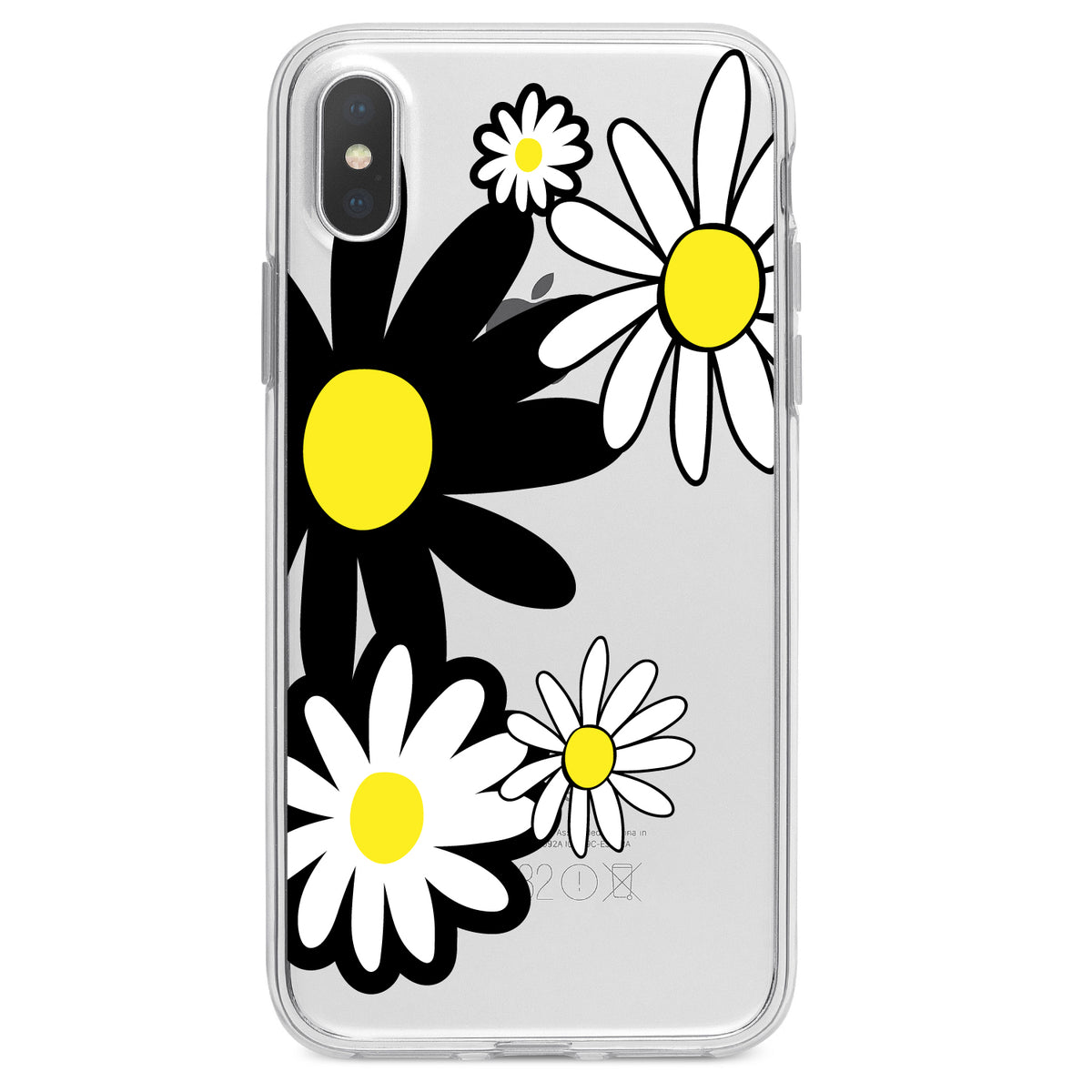 Black & Yellow Modern Daisies Clear Shockproof iPhone Case, view 2