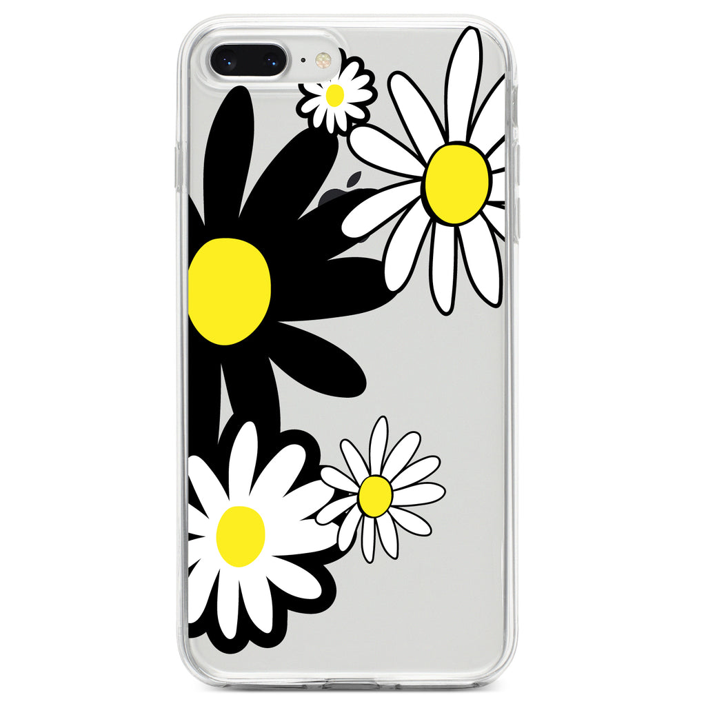Black & Yellow Modern Daisies Clear Shockproof iPhone Case, view 6