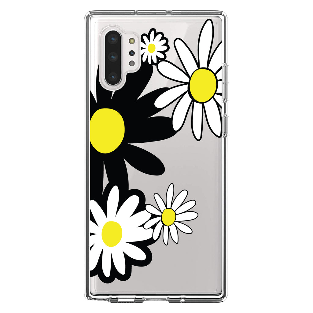 Black & Yellow Modern Daisies Clear Shockproof iPhone Case, view 10