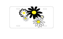 DistinctInk Custom Aluminum Decorative Vanity Front License Plate - Black & Yellow Modern Daisies