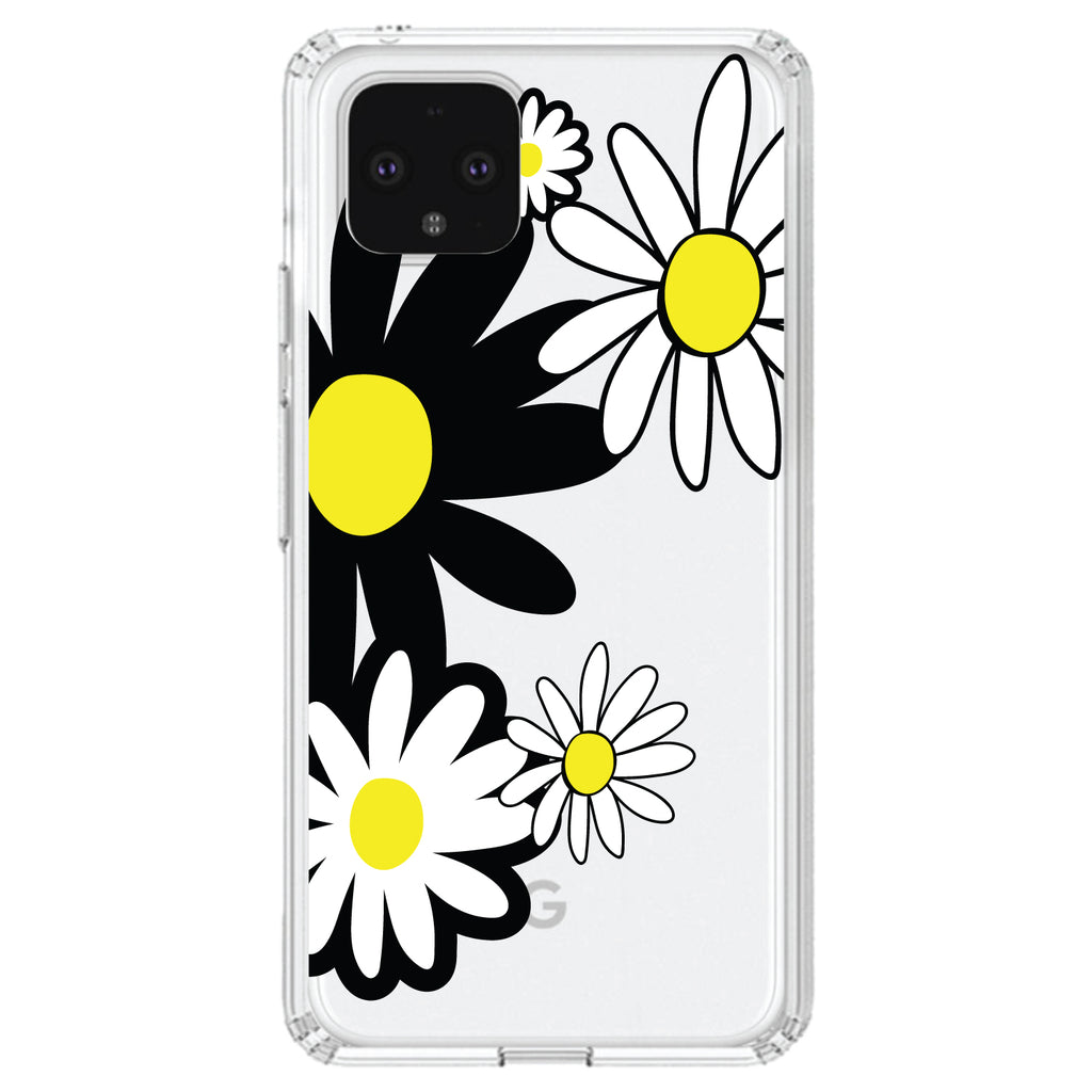 Black & Yellow Modern Daisies Clear Shockproof iPhone Case, view 24