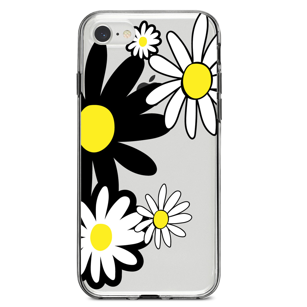 Black & Yellow Modern Daisies Clear Shockproof iPhone Case, view 5