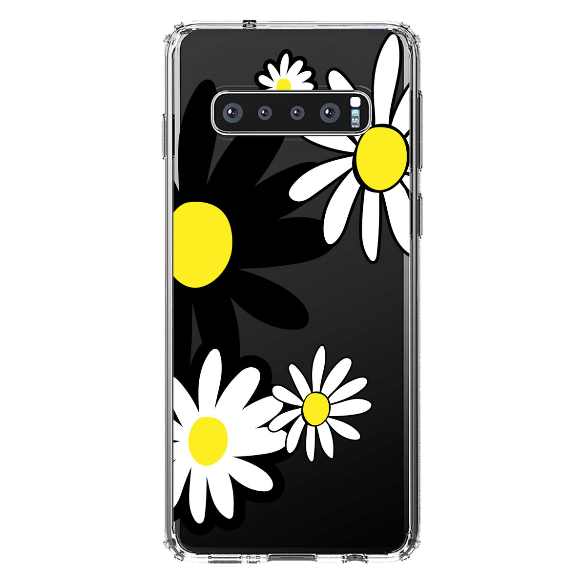 Black & Yellow Modern Daisies Clear Shockproof iPhone Case, view 16