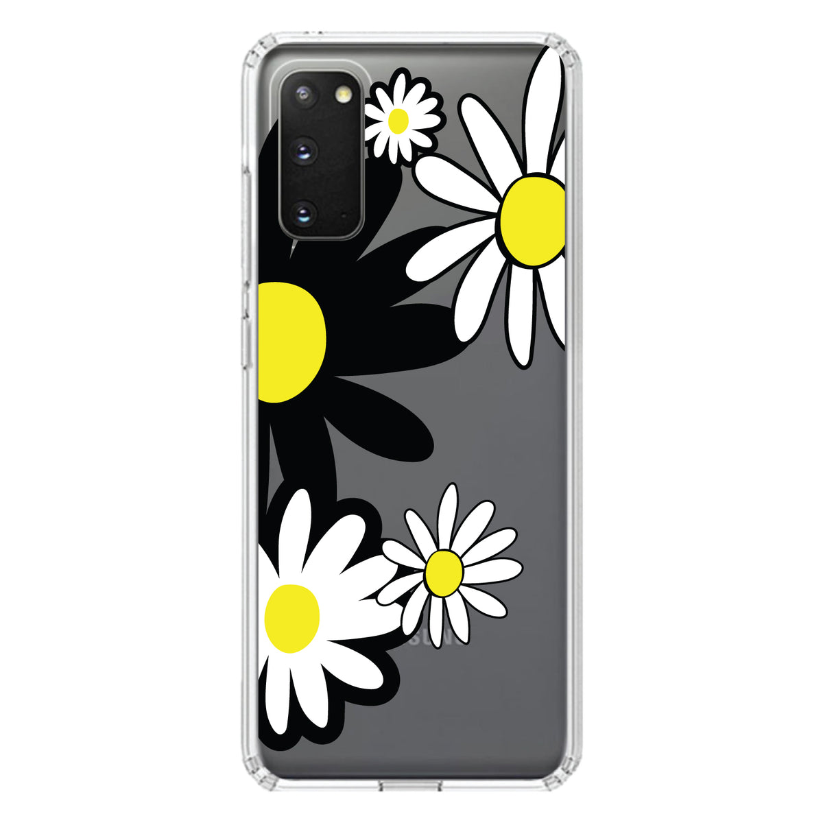Black & Yellow Modern Daisies Clear Shockproof iPhone Case, view 14