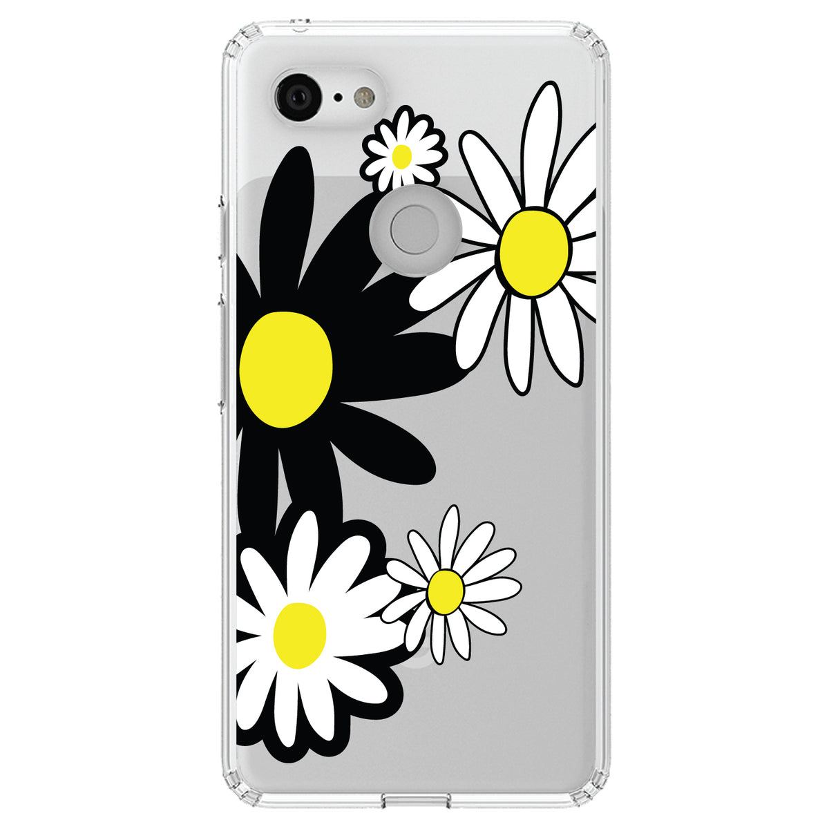 Black & Yellow Modern Daisies Clear Shockproof iPhone Case, view 21