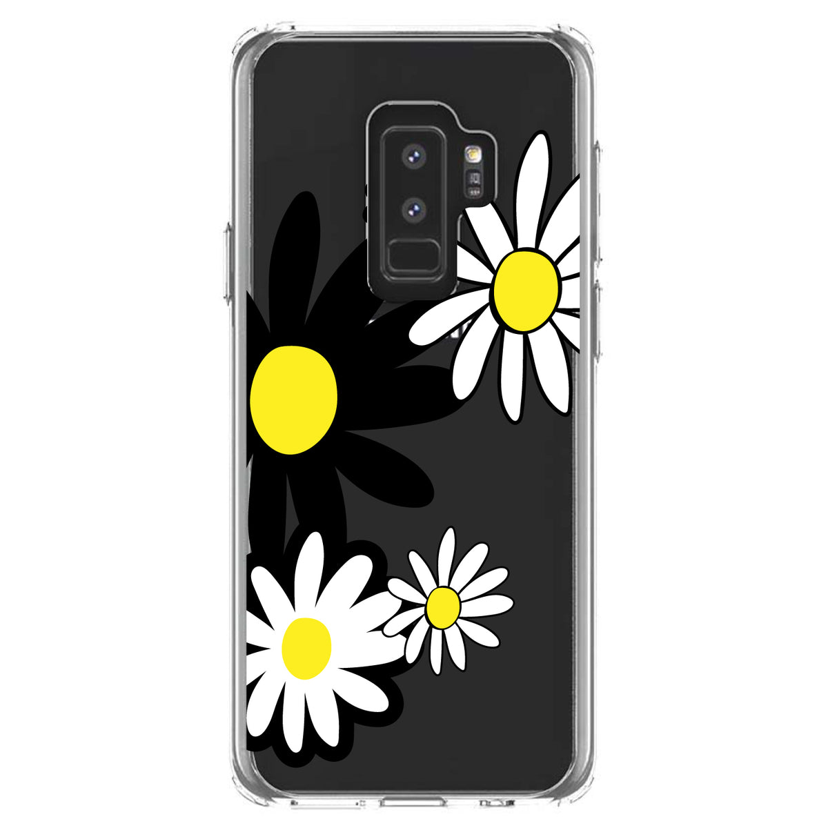 Black & Yellow Modern Daisies Clear Shockproof iPhone Case, view 20