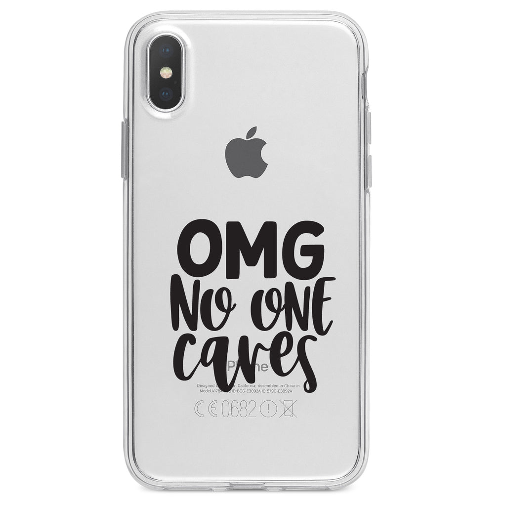 OMG No One Cares, Black Clear Shockproof iPhone Case, view 3