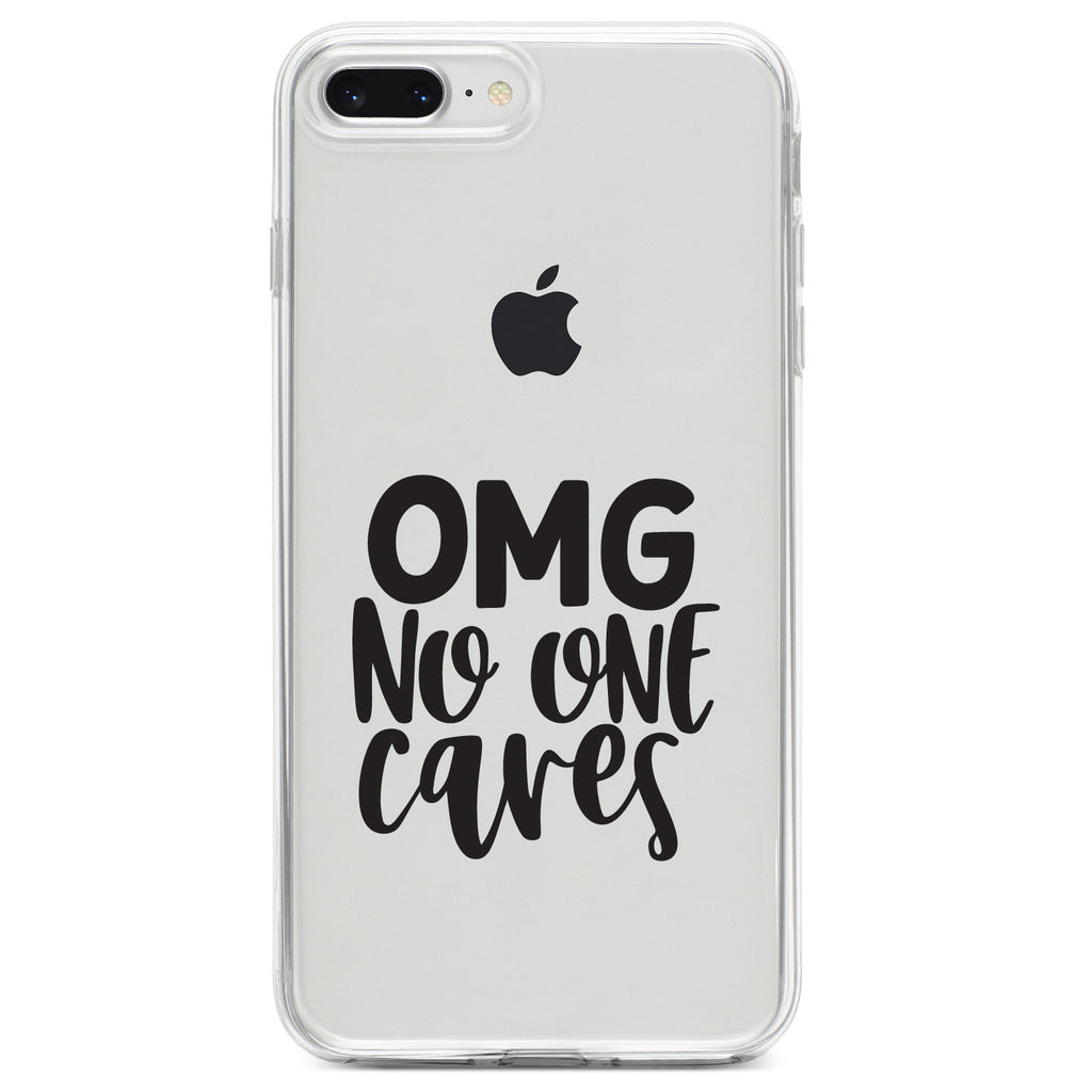 OMG No One Cares, Black Clear Shockproof iPhone Case, view 6