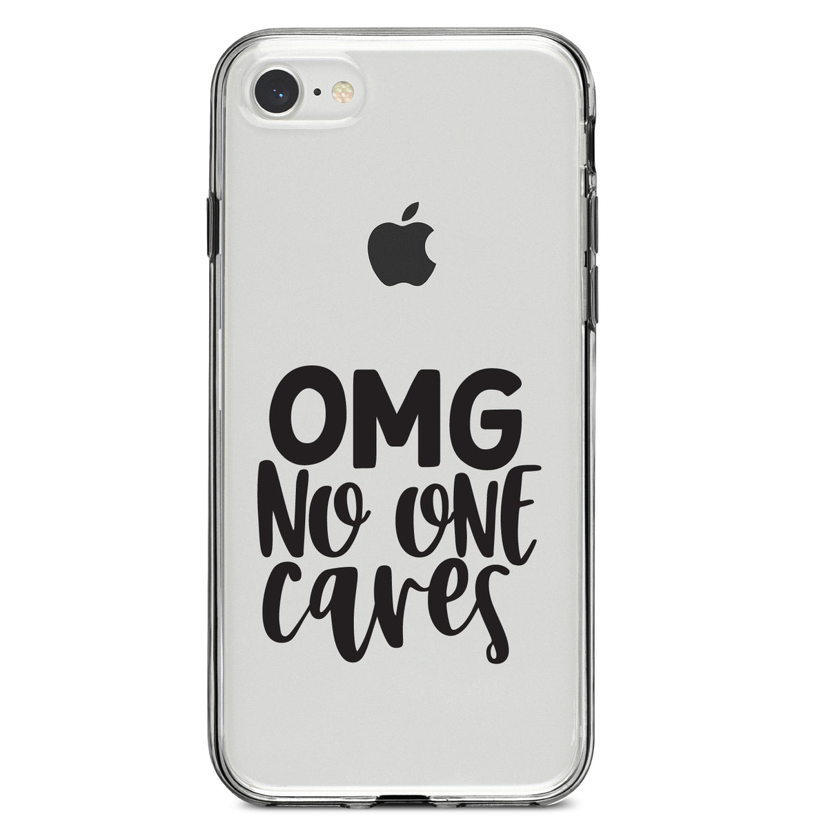OMG No One Cares, Black Clear Shockproof iPhone Case, view 5