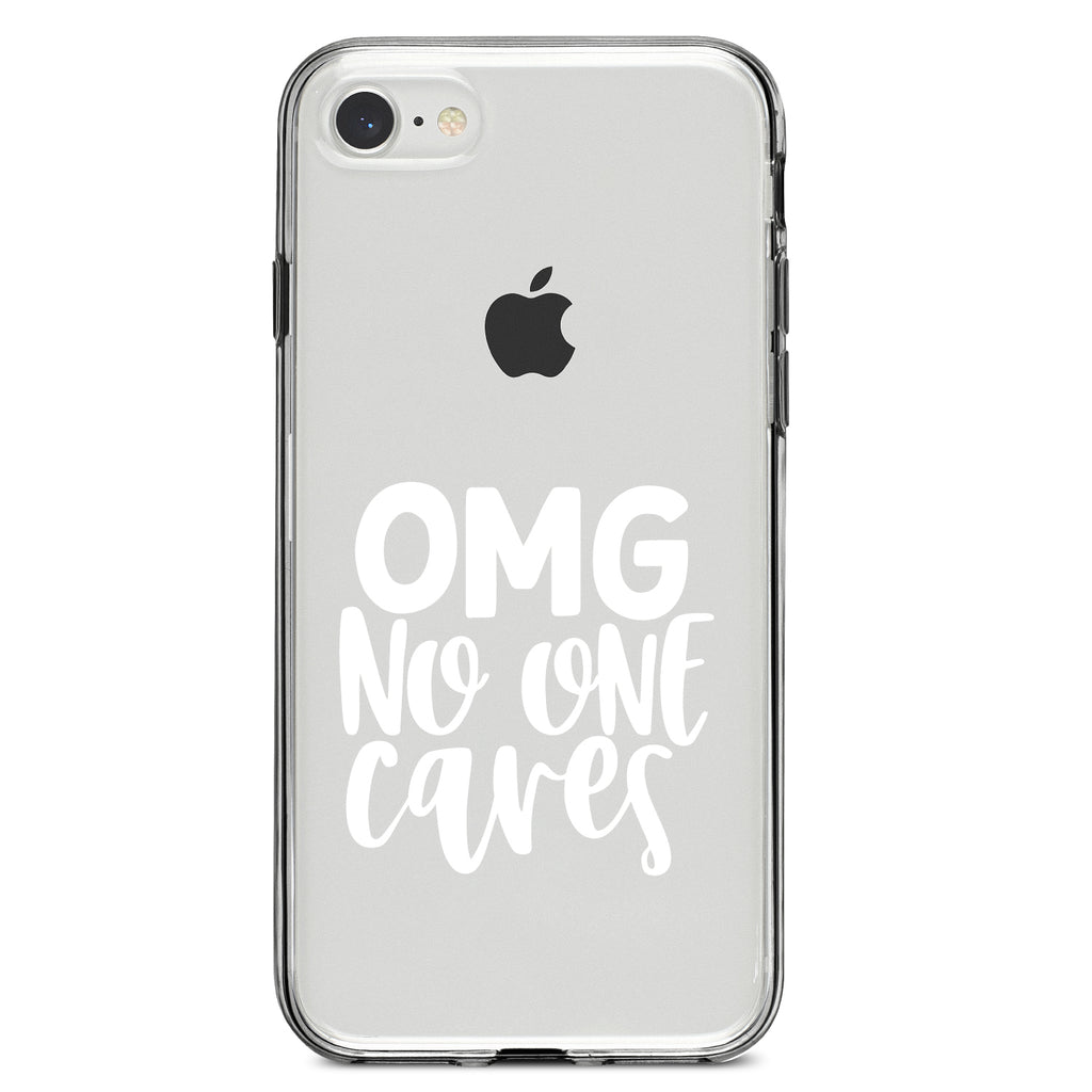 OMG No One Cares, White Clear Shockproof iPhone Case, view 5