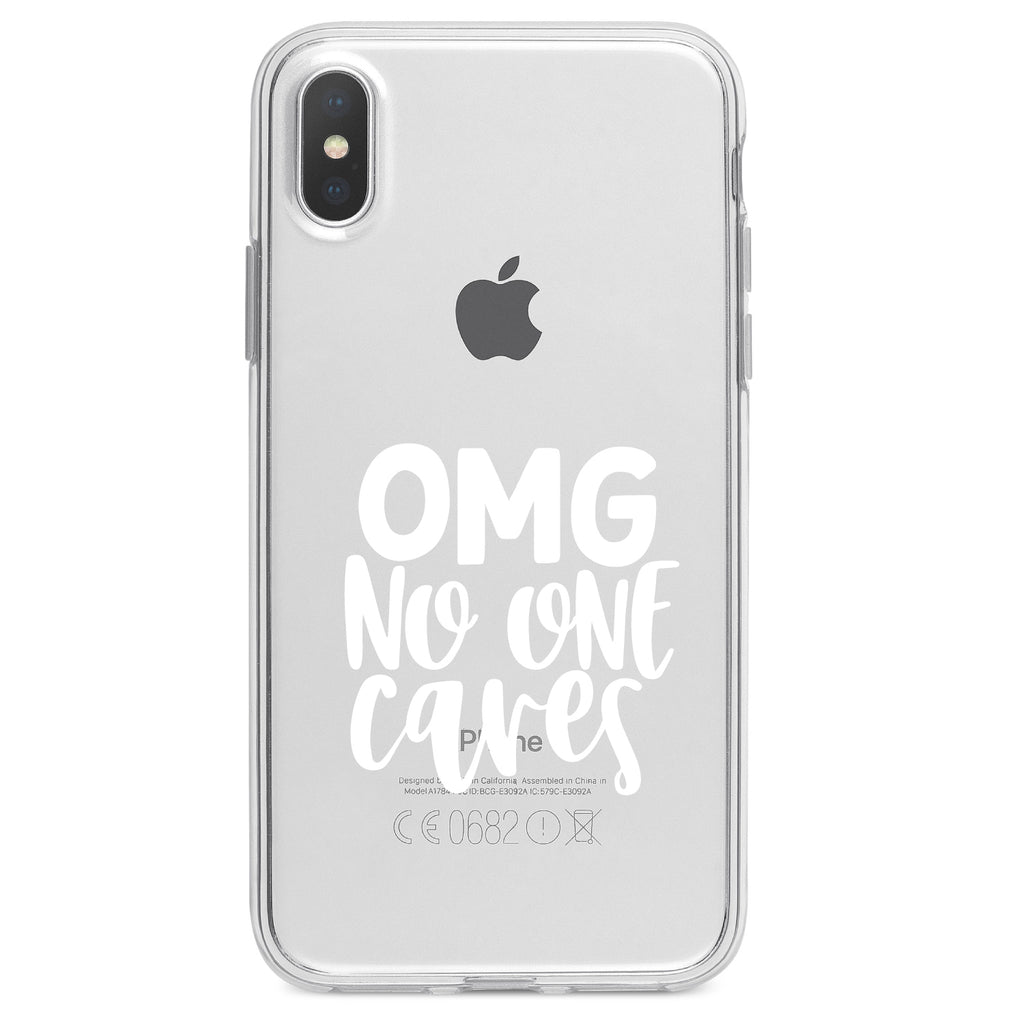 OMG No One Cares, White Clear Shockproof iPhone Case, view 4