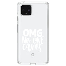 DistinctInk® Clear Shockproof Hybrid Case for Apple iPhone / Samsung Galaxy / Google Pixel - OMG No One Cares - White