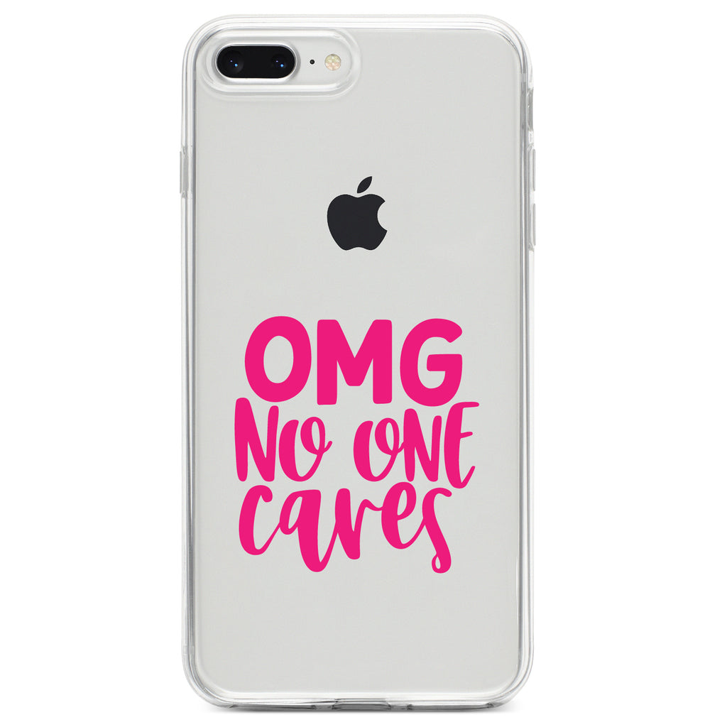 OMG No One Cares, Hot Pink Clear Shockproof iPhone Case, view 6