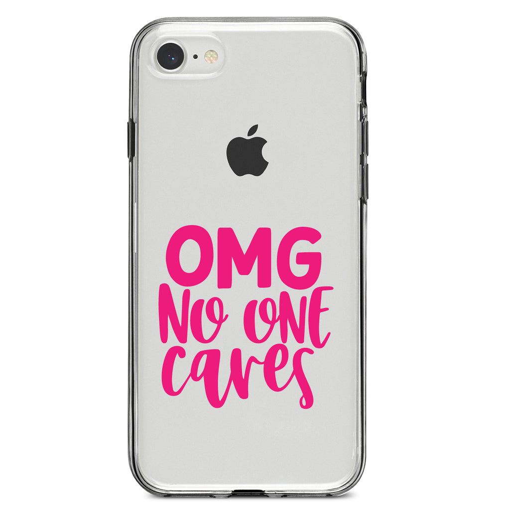 OMG No One Cares, Hot Pink Clear Shockproof iPhone Case, view 5