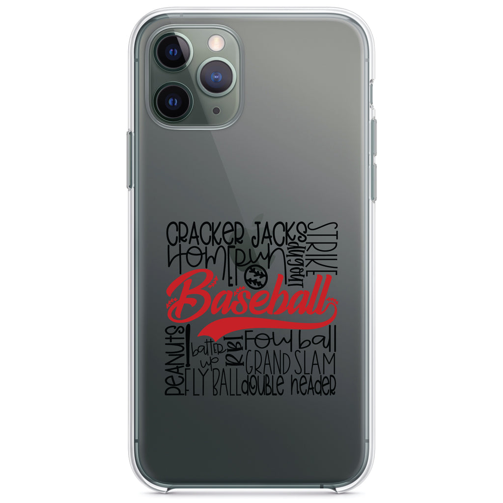 Baseball Word Art, Black & Red Clear Shockproof iPhone Case