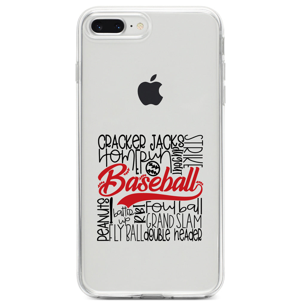 Baseball Word Art, Black & Red Clear Shockproof iPhone Case, view 6