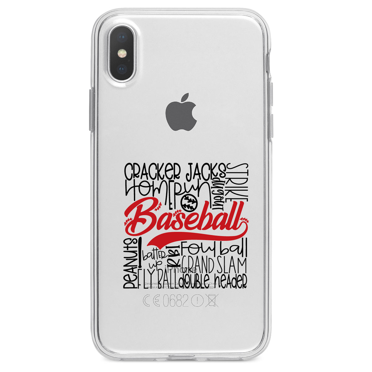 Baseball Word Art, Black & Red Clear Shockproof iPhone Case, view 4