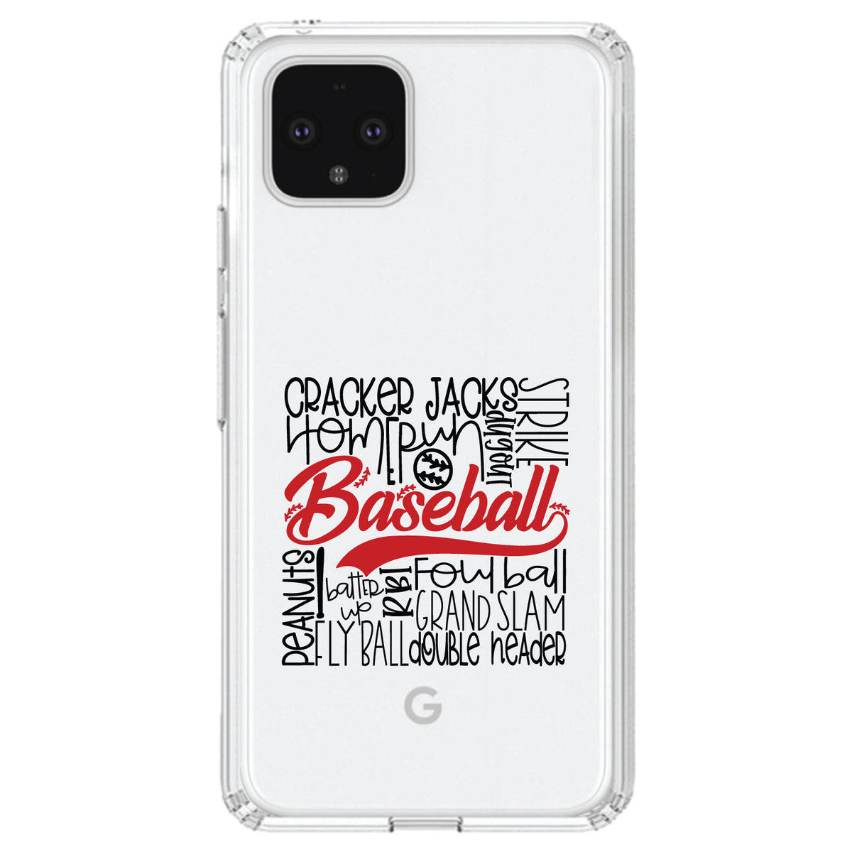 Baseball Word Art, Black & Red Clear Shockproof iPhone Case, view 24