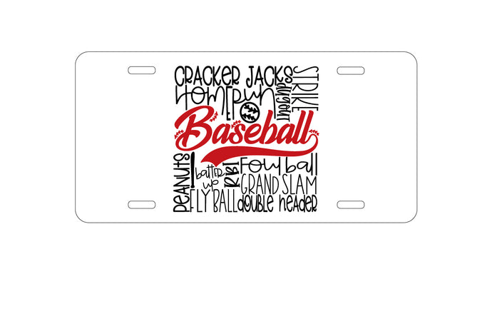 DistinctInk Custom Aluminum Decorative Vanity Front License Plate - Baseball Word Art - Black & Red