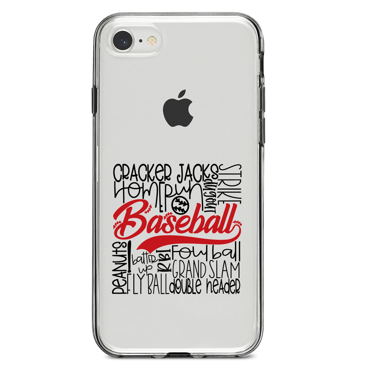 Baseball Word Art, Black & Red Clear Shockproof iPhone Case, view 5
