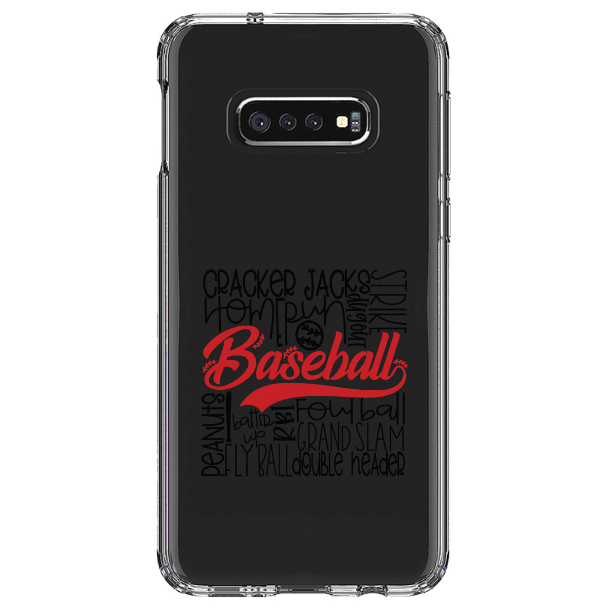 Baseball Word Art, Black & Red Clear Shockproof iPhone Case, view 18
