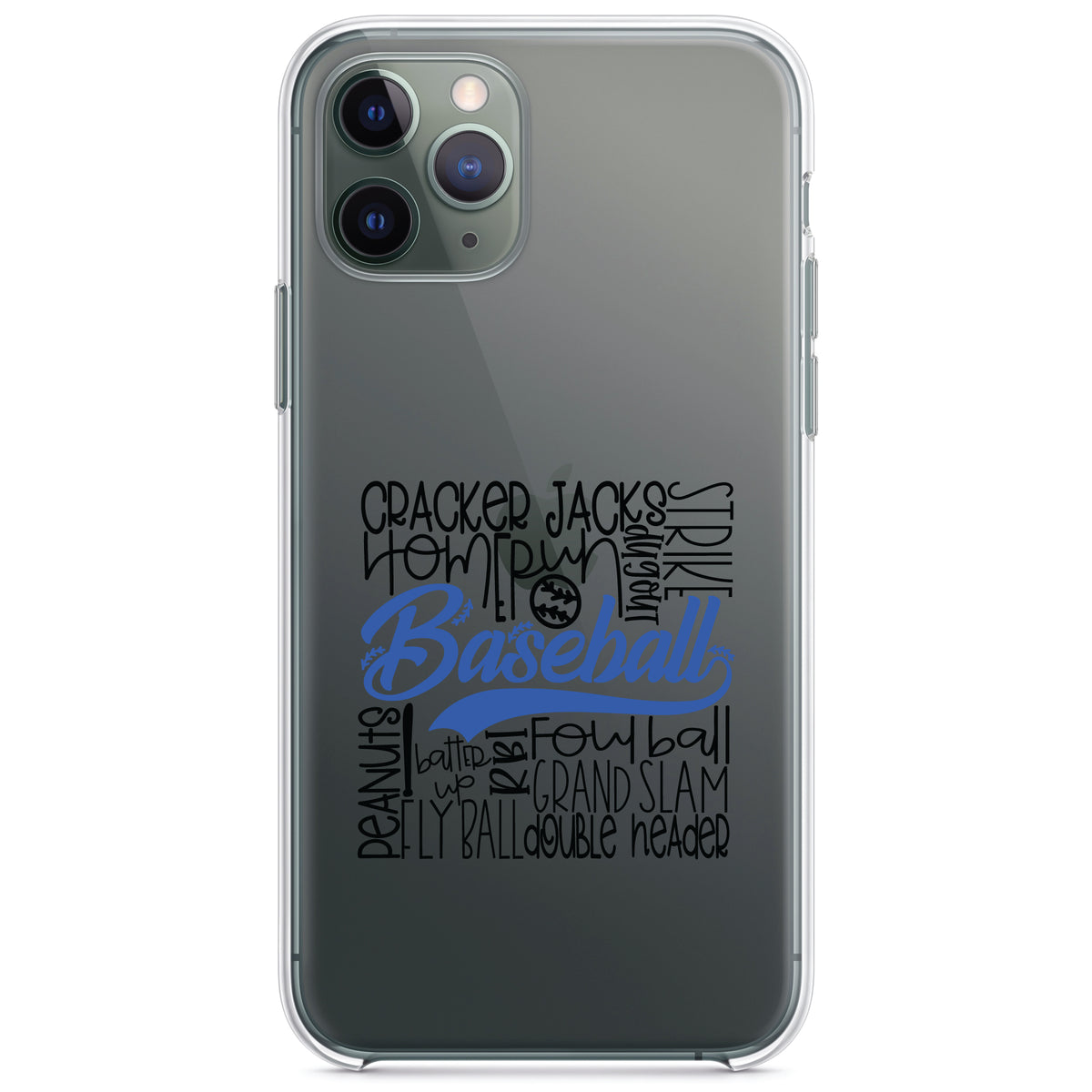 Baseball Word Art, Black & Blue Clear Shockproof iPhone Case