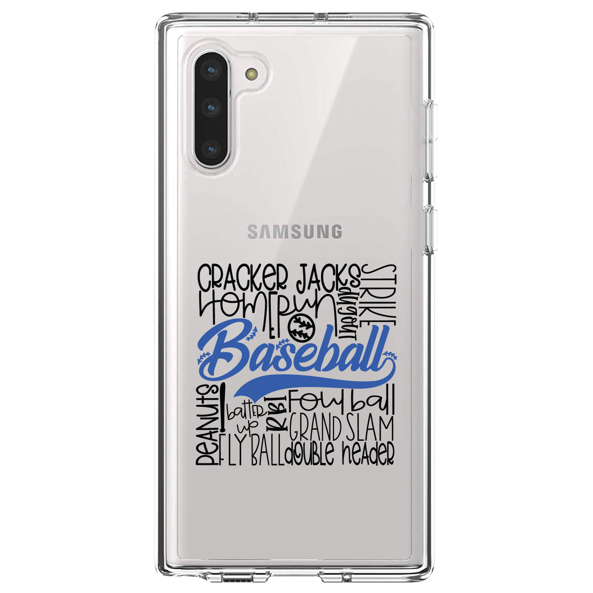 Baseball Word Art, Black & Blue Clear Shockproof iPhone Case, view 9
