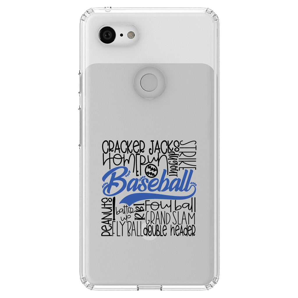 Baseball Word Art, Black & Blue Clear Shockproof iPhone Case, view 21