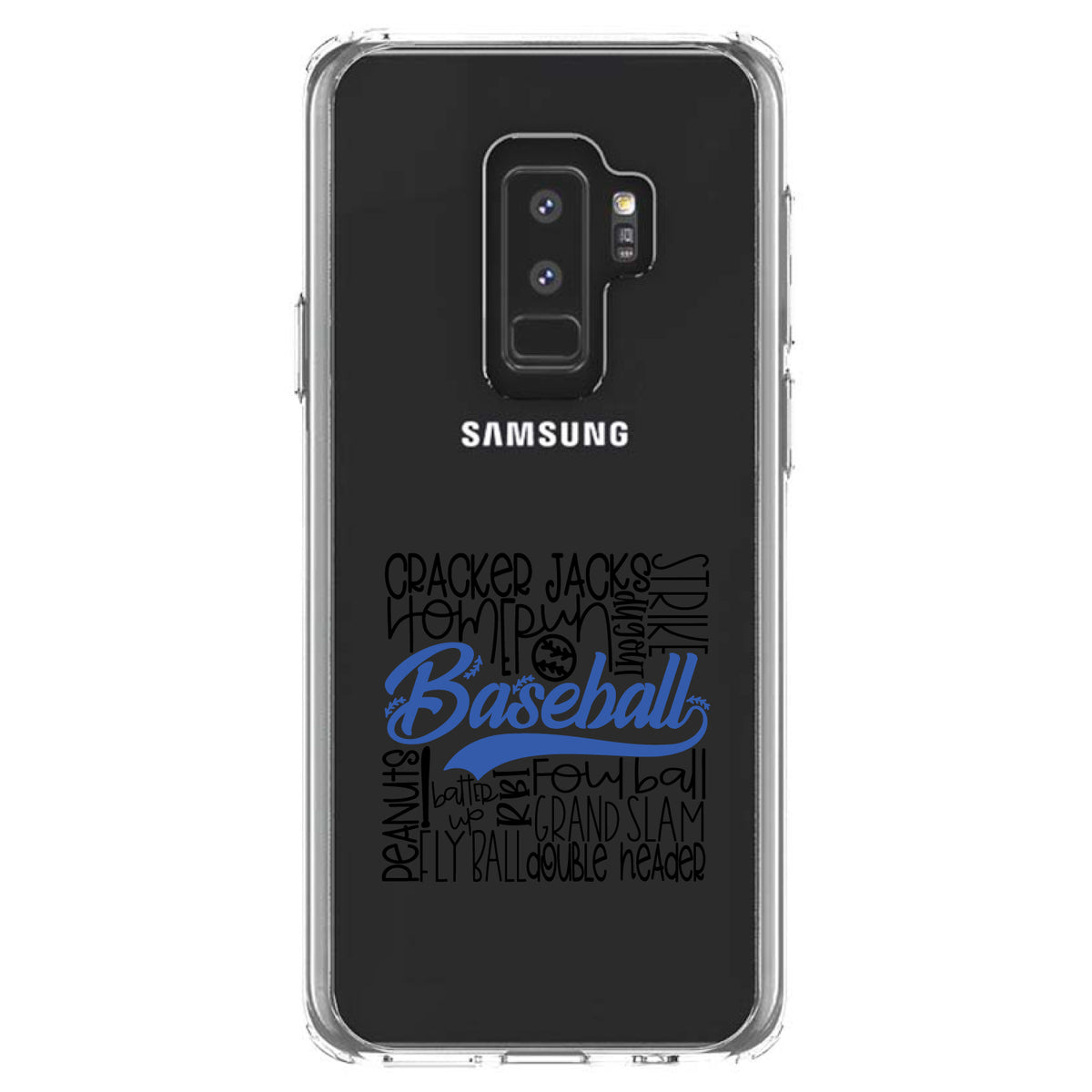 Baseball Word Art, Black & Blue Clear Shockproof iPhone Case, view 20