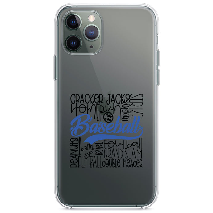DistinctInk® Clear Shockproof Hybrid Case for Apple iPhone / Samsung Galaxy / Google Pixel - Baseball Word Art - Black & Blue