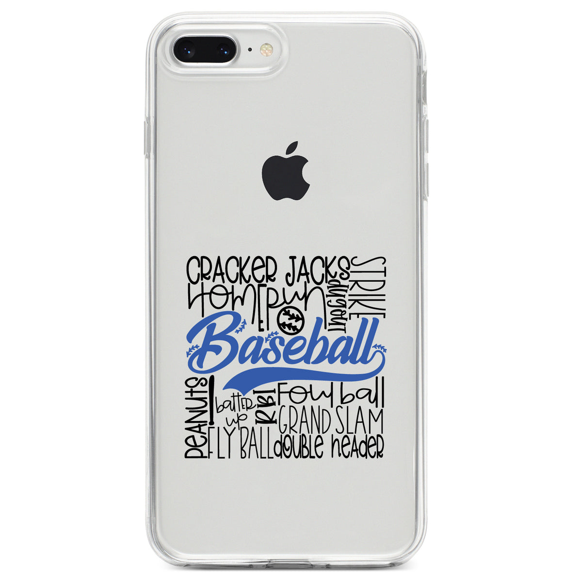 Baseball Word Art, Black & Blue Clear Shockproof iPhone Case, view 6