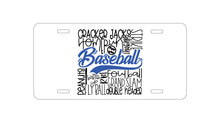 DistinctInk Custom Aluminum Decorative Vanity Front License Plate - Baseball Word Art - Black & Blue
