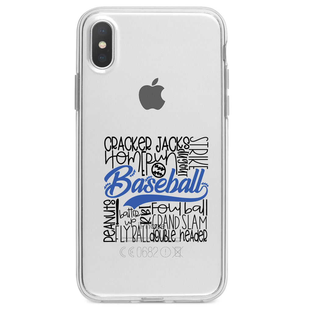 Baseball Word Art, Black & Blue Clear Shockproof iPhone Case, view 2