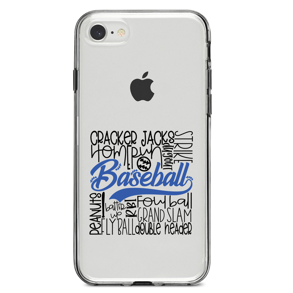 Baseball Word Art, Black & Blue Clear Shockproof iPhone Case, view 5