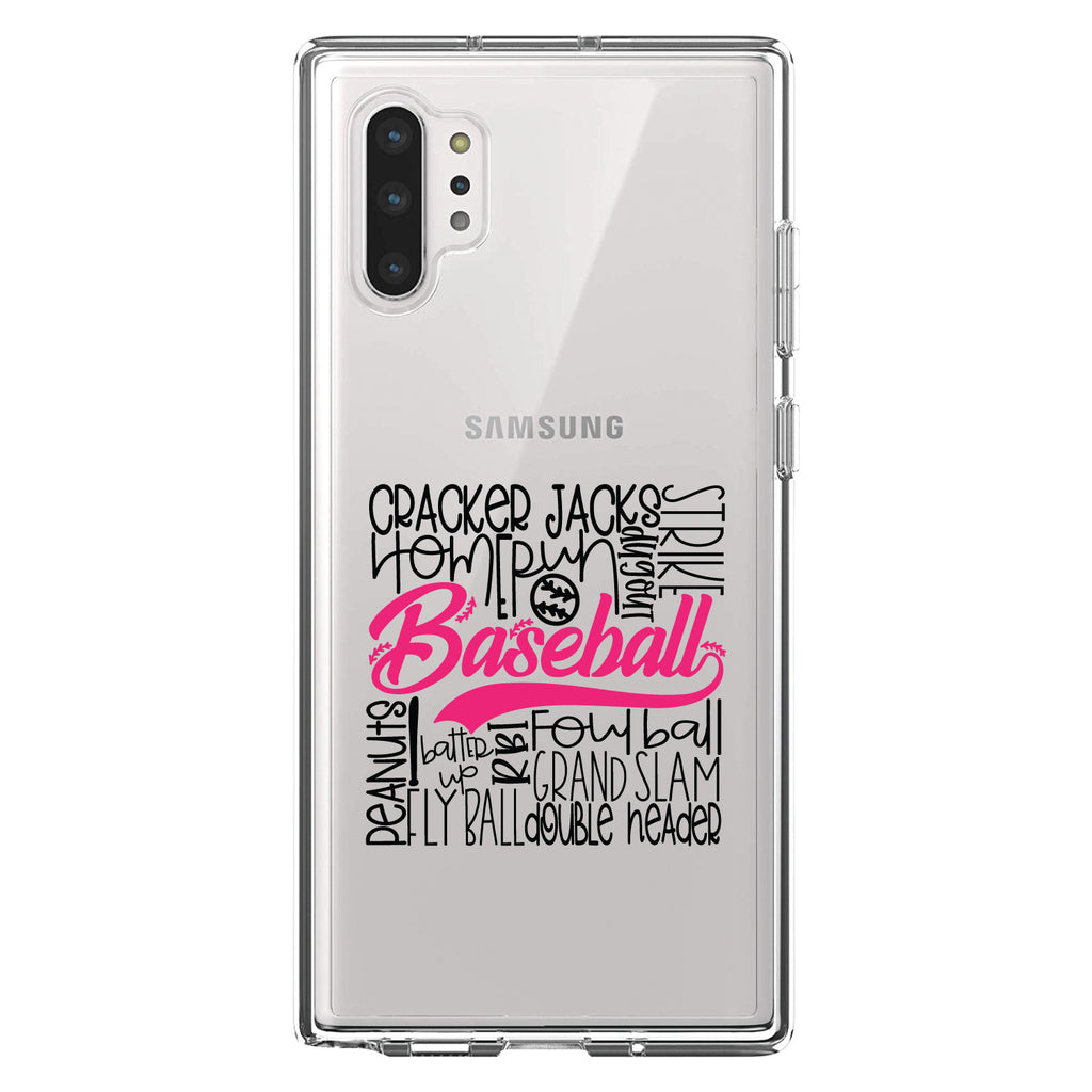 Baseball Word Art, Black & Pink Clear Shockproof iPhone Case, view 10