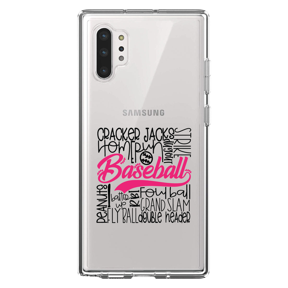 Baseball Word Art, Black & Pink Clear Shockproof iPhone Case, view 10