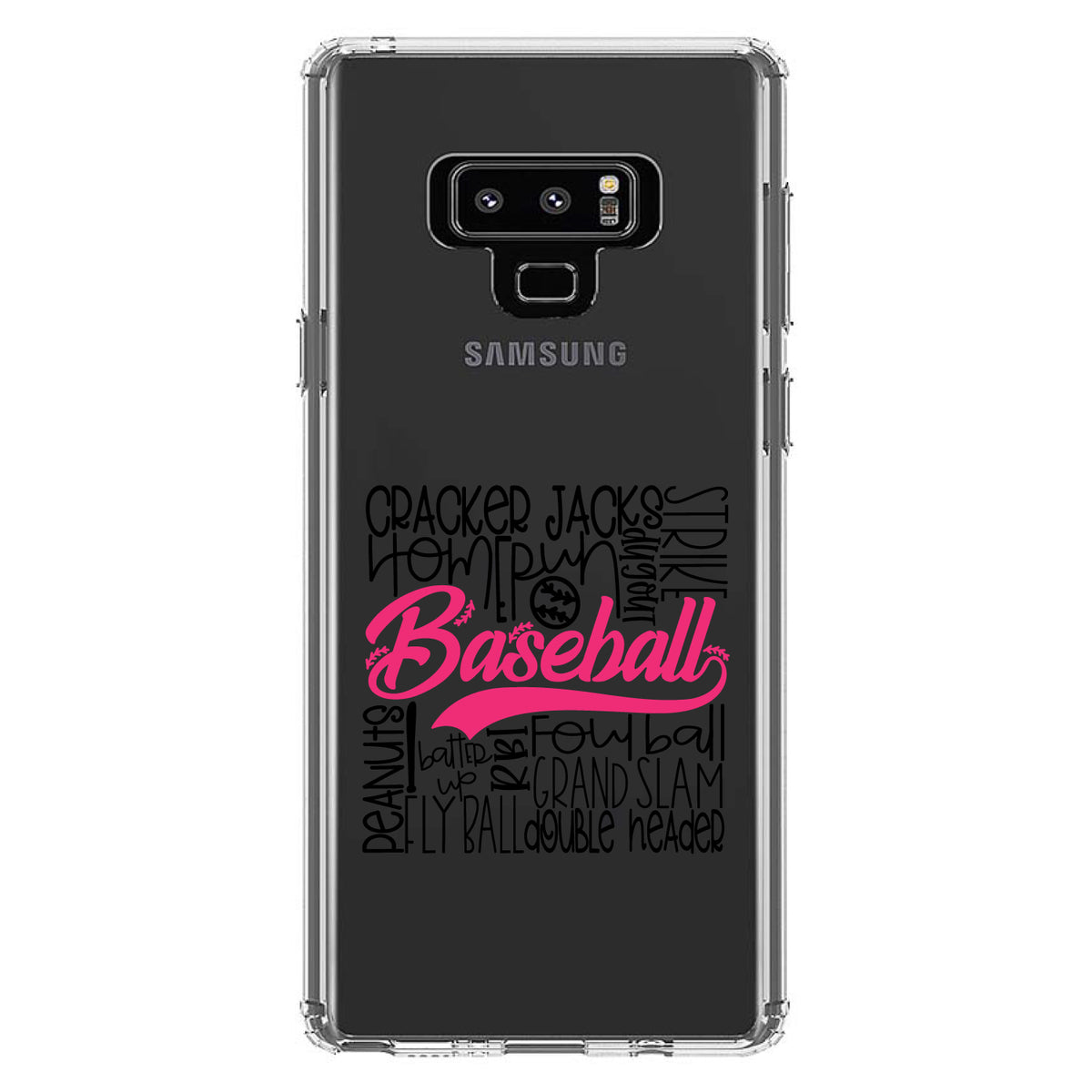 Baseball Word Art, Black & Pink Clear Shockproof iPhone Case, view 11