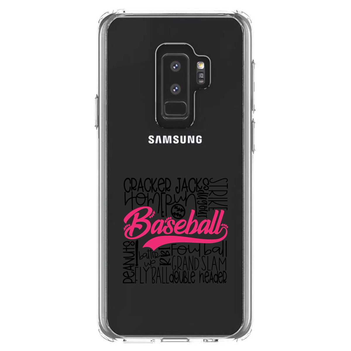 Baseball Word Art, Black & Pink Clear Shockproof iPhone Case, view 20