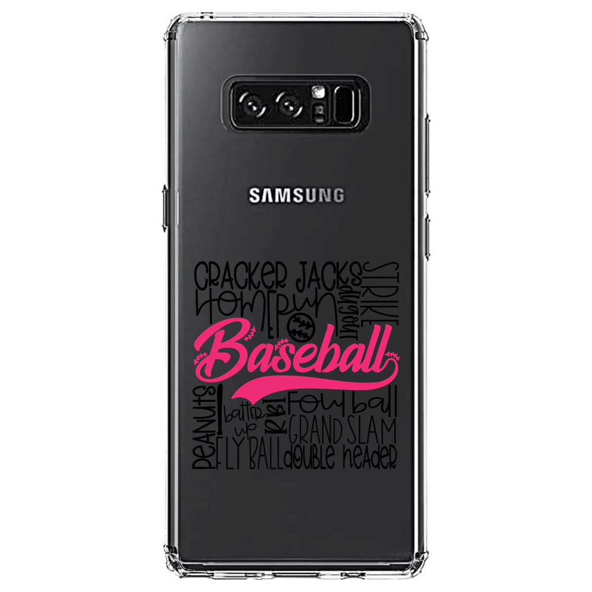 Baseball Word Art, Black & Pink Clear Shockproof iPhone Case, view 12