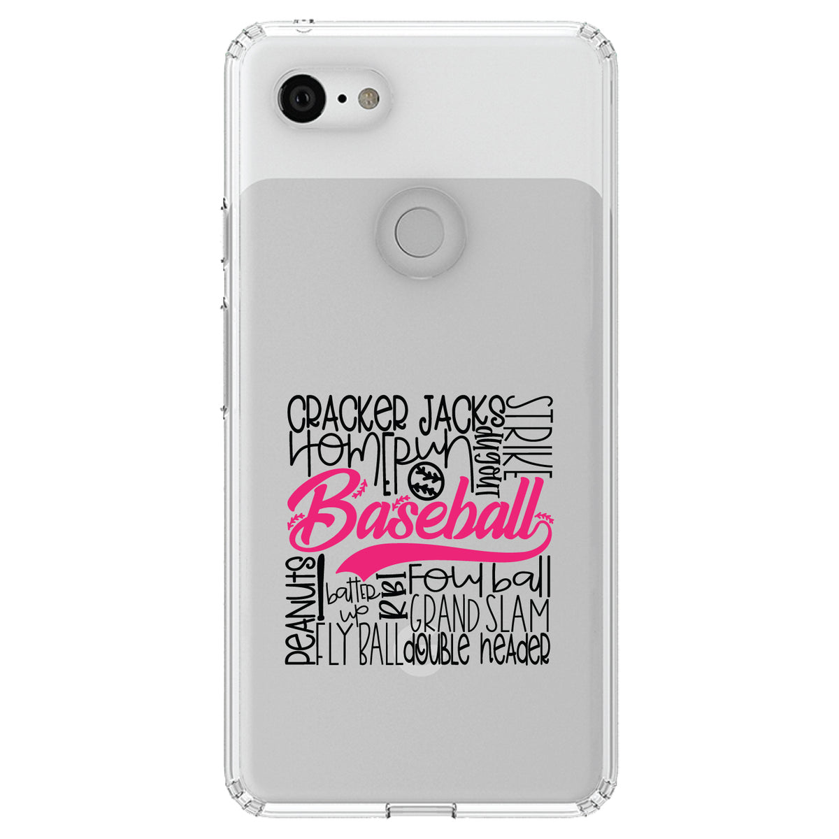 Baseball Word Art, Black & Pink Clear Shockproof iPhone Case, view 21