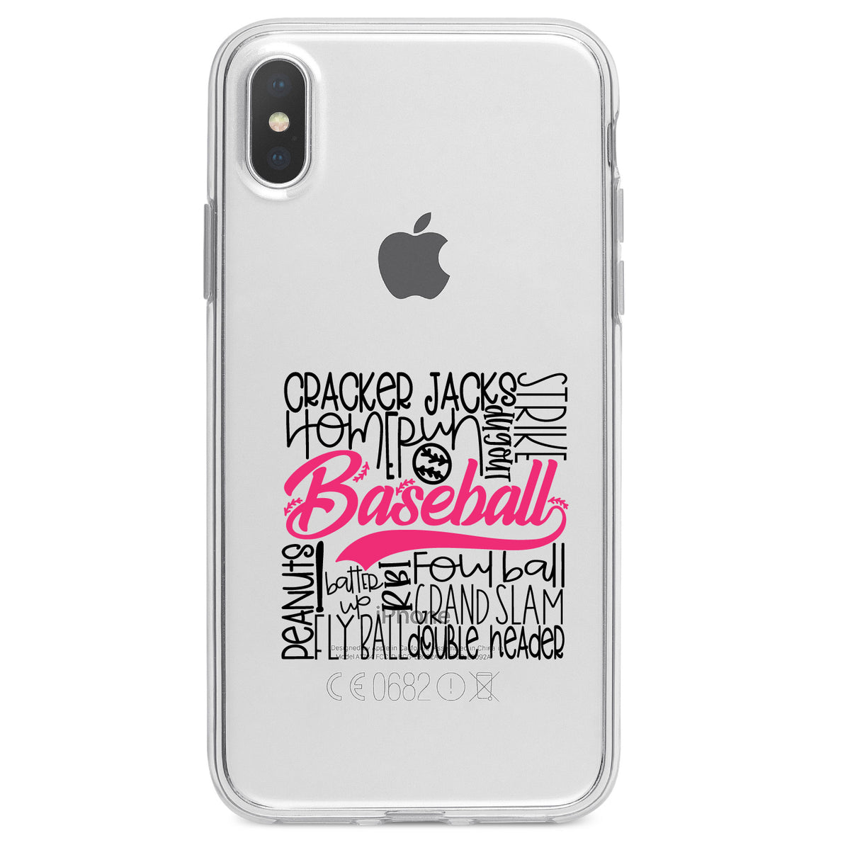 Baseball Word Art, Black & Pink Clear Shockproof iPhone Case, view 2