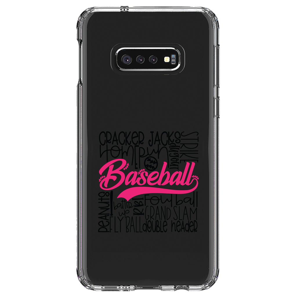 Baseball Word Art, Black & Pink Clear Shockproof iPhone Case, view 18
