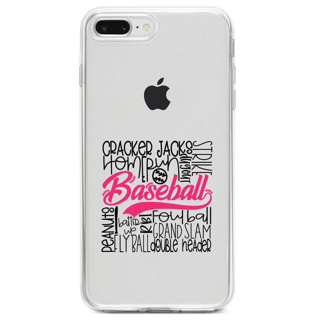 Baseball Word Art, Black & Pink Clear Shockproof iPhone Case, view 6